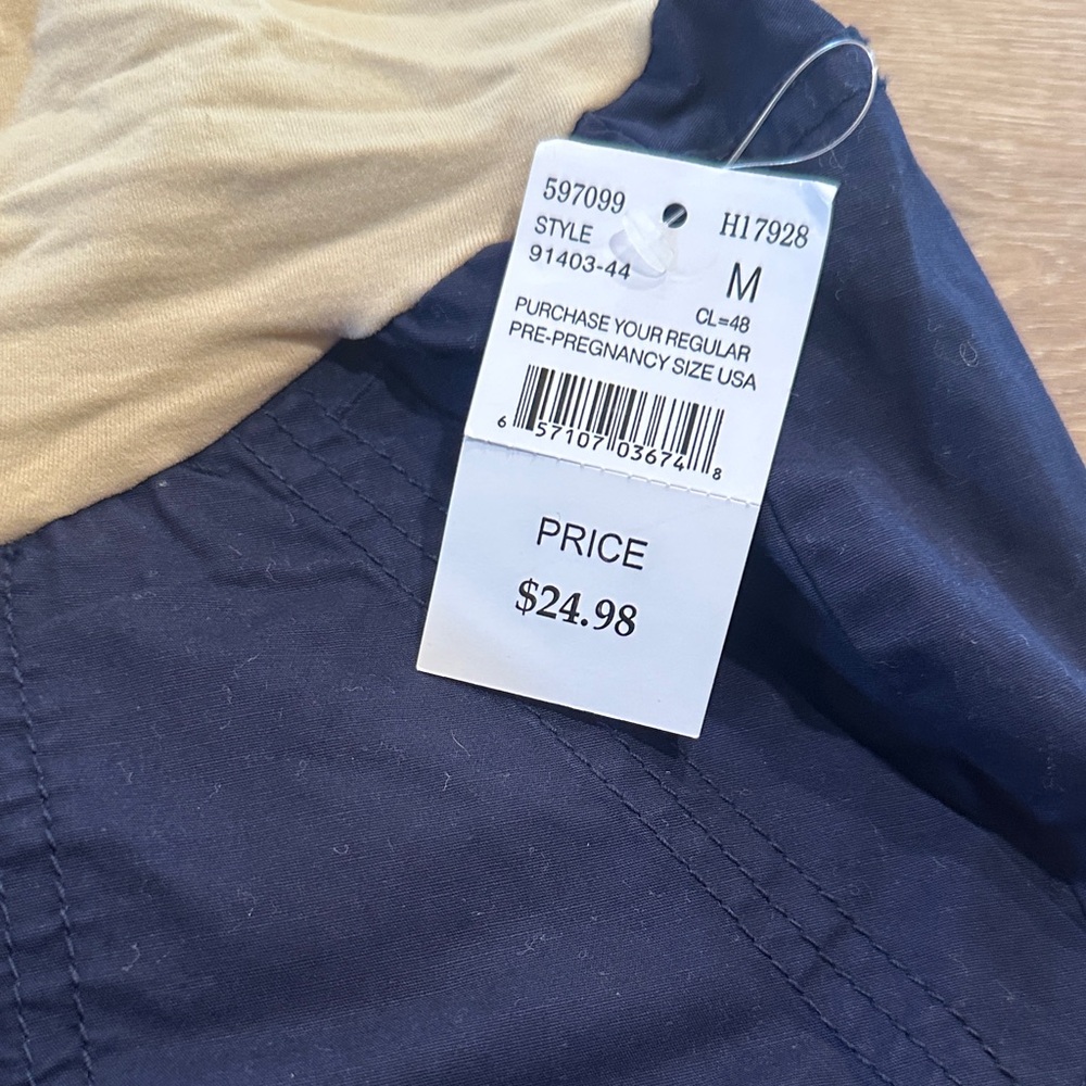 Motherhood Maternity Navy Shorts with Cream Fold-Over Waistband - Picture 3 of 11